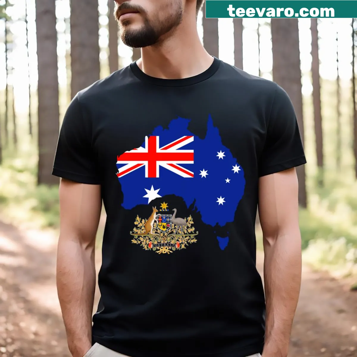 T-shirt with an illustration of the Australia flag map — on a men's t-shirt