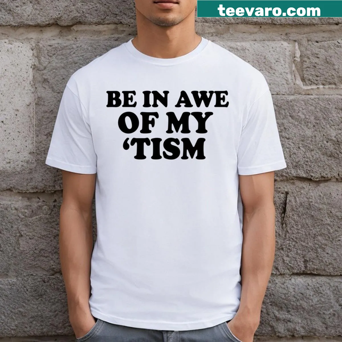 Humorous t-shirt with meme-inspired text about autism awareness — on a men's t-shirt