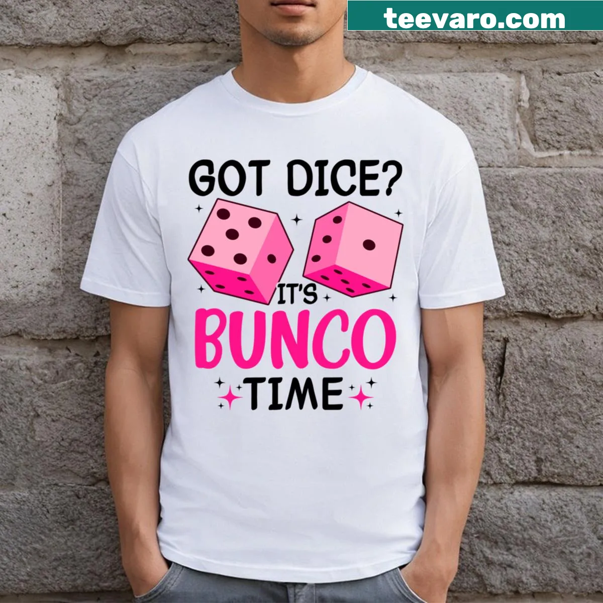 Bunco-themed t-shirt featuring dice and playful graphics — on a men's t-shirt