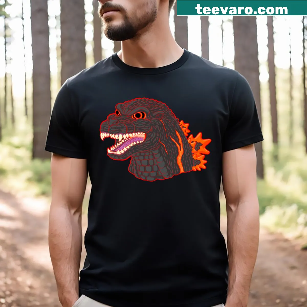 Edgy T-shirt with illustration of a burning nuclear god — on a men's t-shirt
