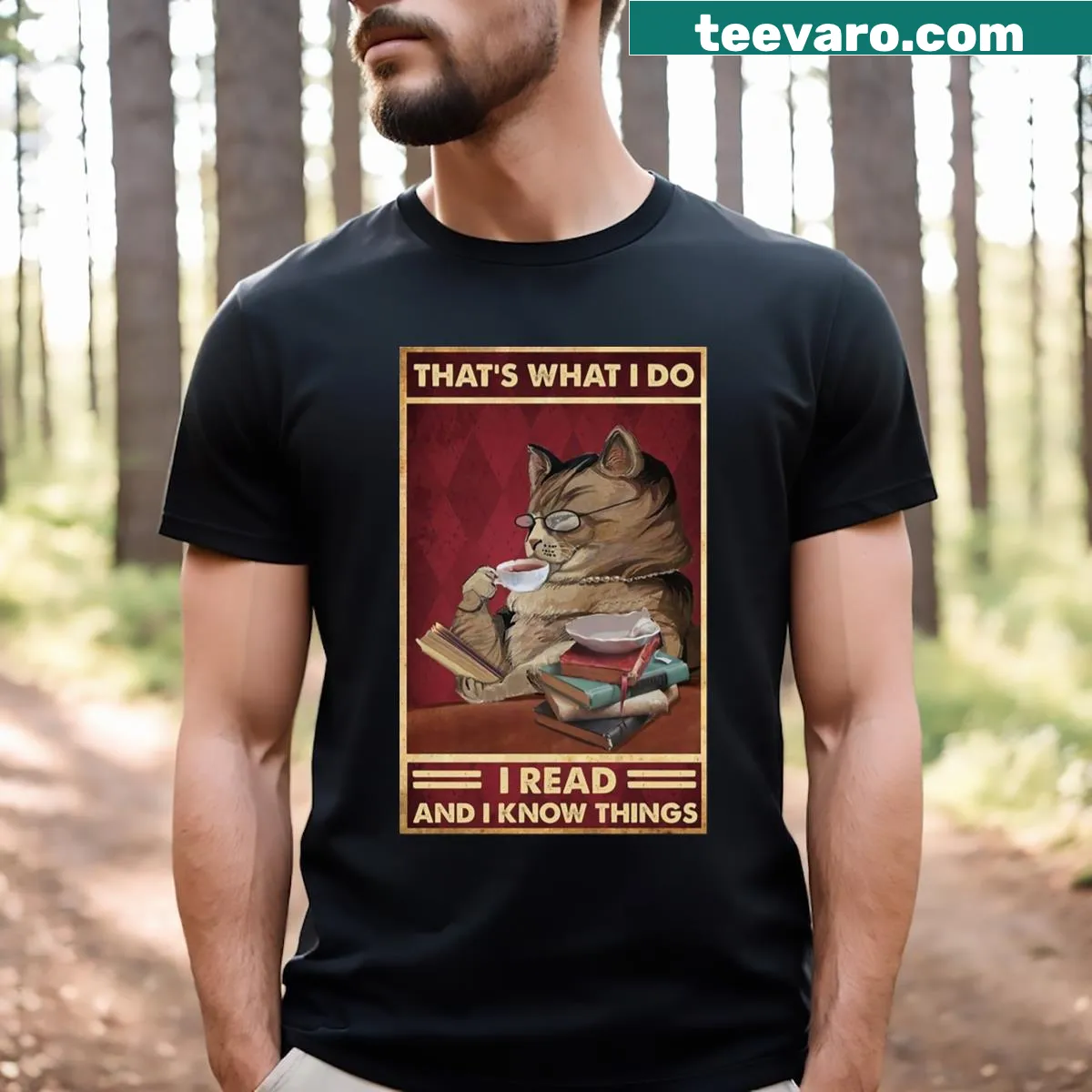 Funny Cat Learning graphic on T-shirt for kids — on a men's t-shirt