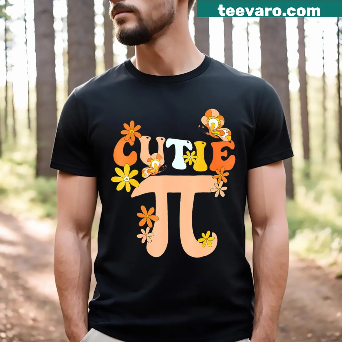 Cute Pi Day t-shirt with the phrase Cutie Pi and playful math design — on a men's t-shirt