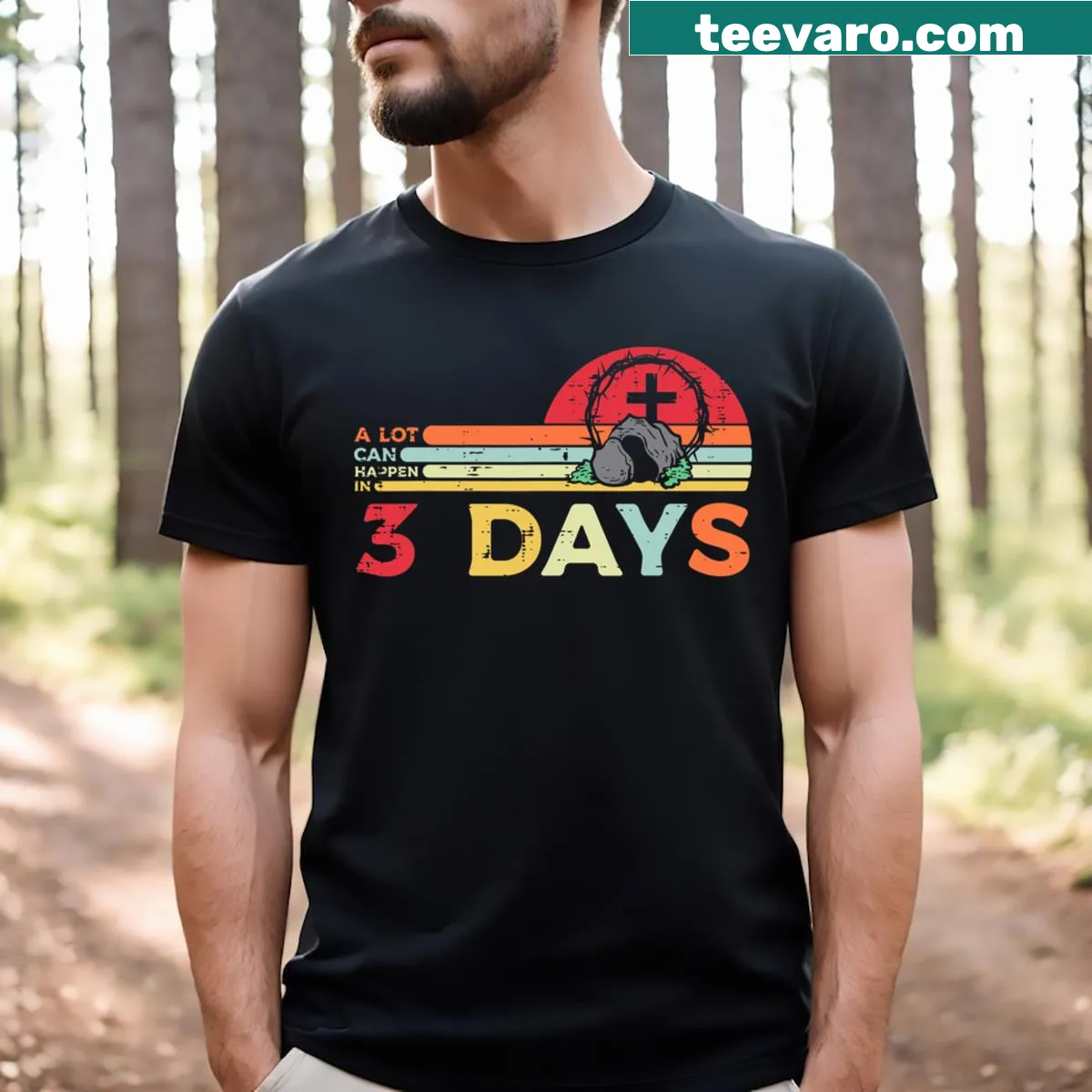 Easter-themed T-shirt with religious message for kids — on a men's t-shirt