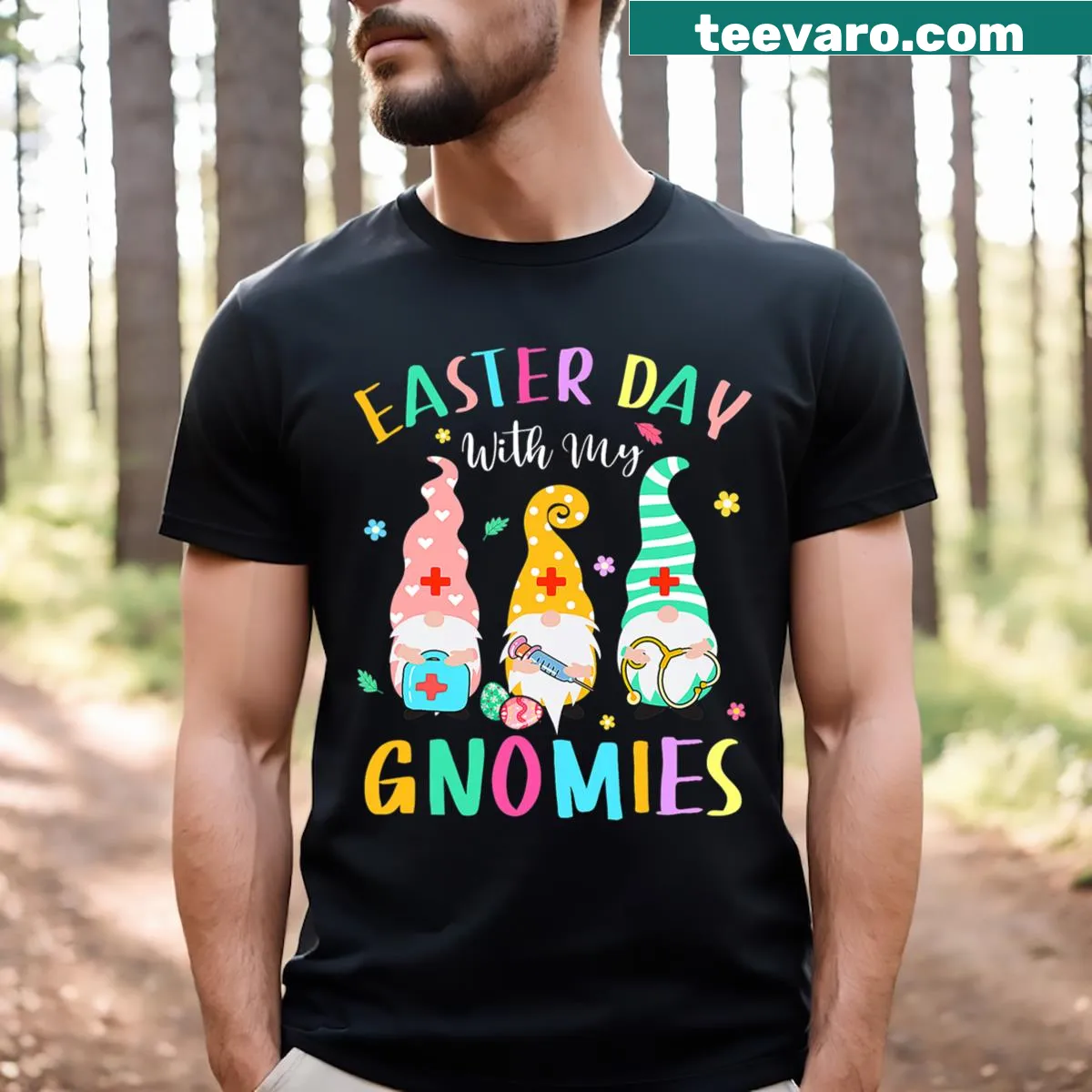 Illustration of gnomes with stethoscopes for Easter, playful text — on a men's t-shirt