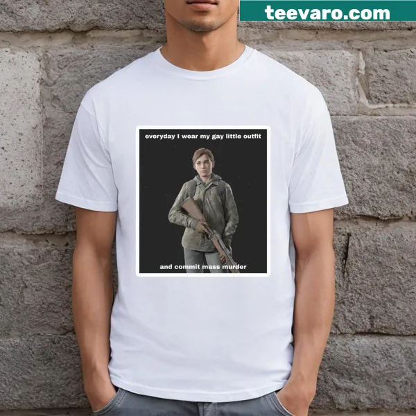 Graphic t-shirt featuring a gay meme inspired by Ellie Williams.