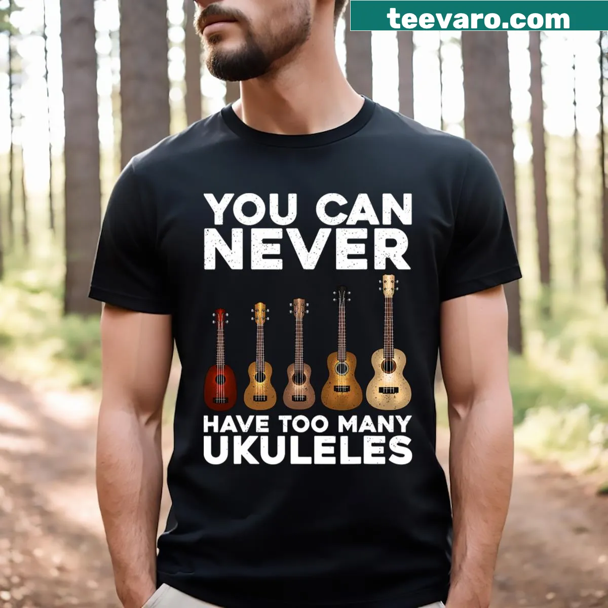 Ukulele art t-shirt with humorous design — on a men's t-shirt