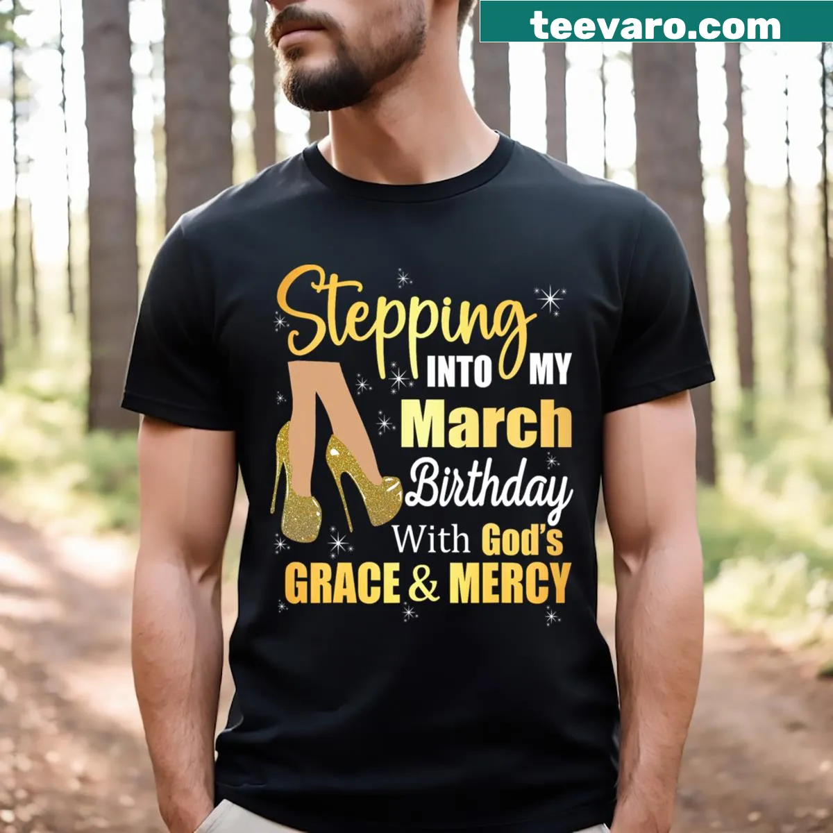 Birthday-themed T-shirt for March birthdays — on a men's t-shirt
