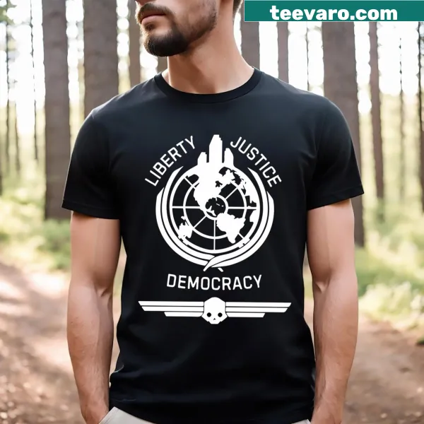 Graphic of Helldivers emblem on a gaming t-shirt