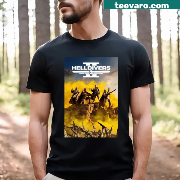 Helldivers logo graphic on a casual t-shirt