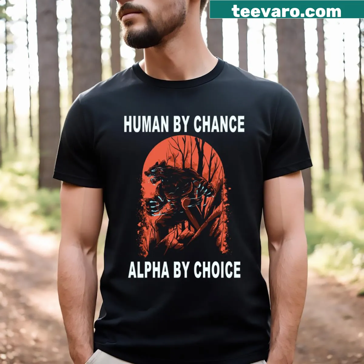 Werewolf-themed T-shirt featuring an alpha lifestyle meme design. — on a men's t-shirt