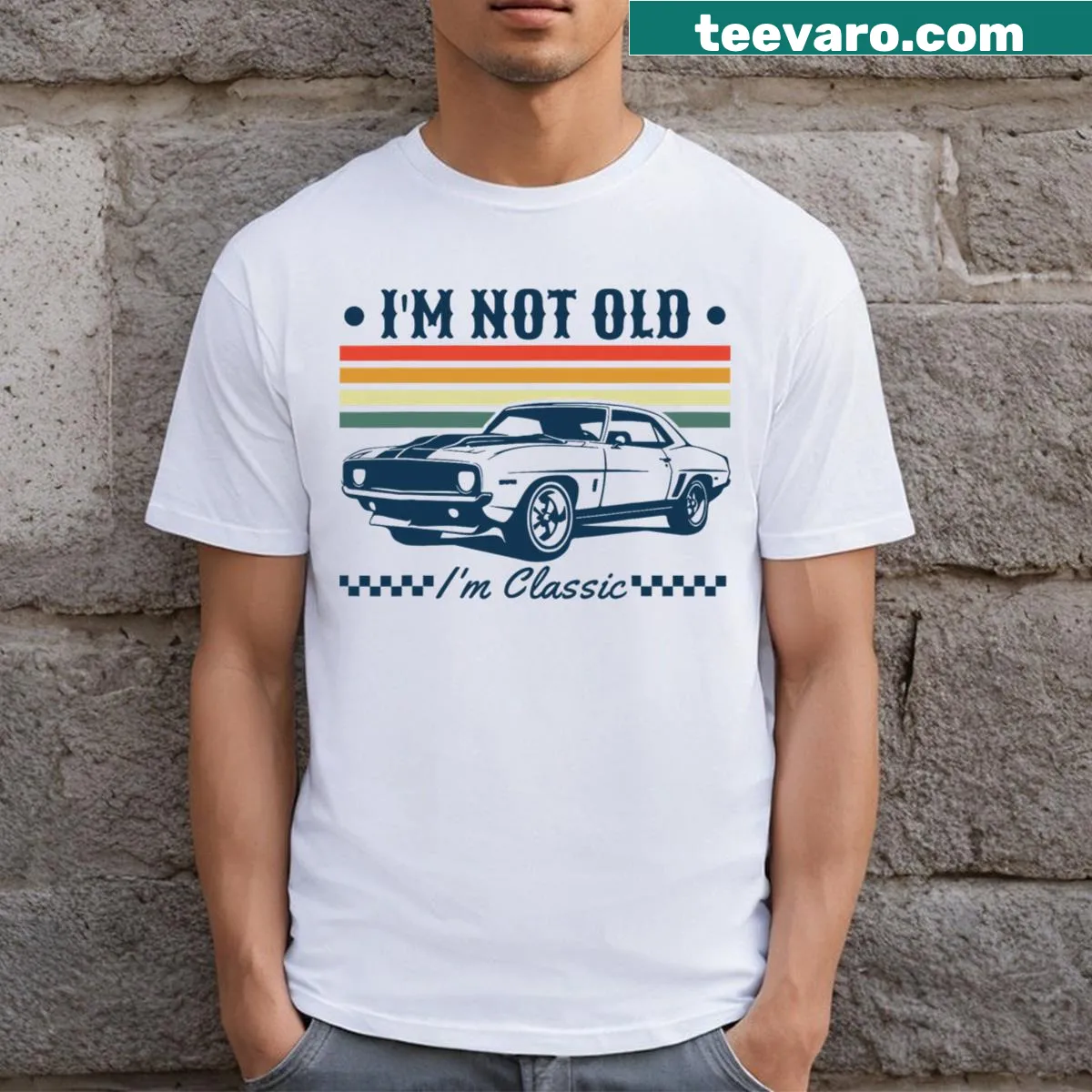 Birthday novelty T-shirt with funny saying about aging — on a men's t-shirt