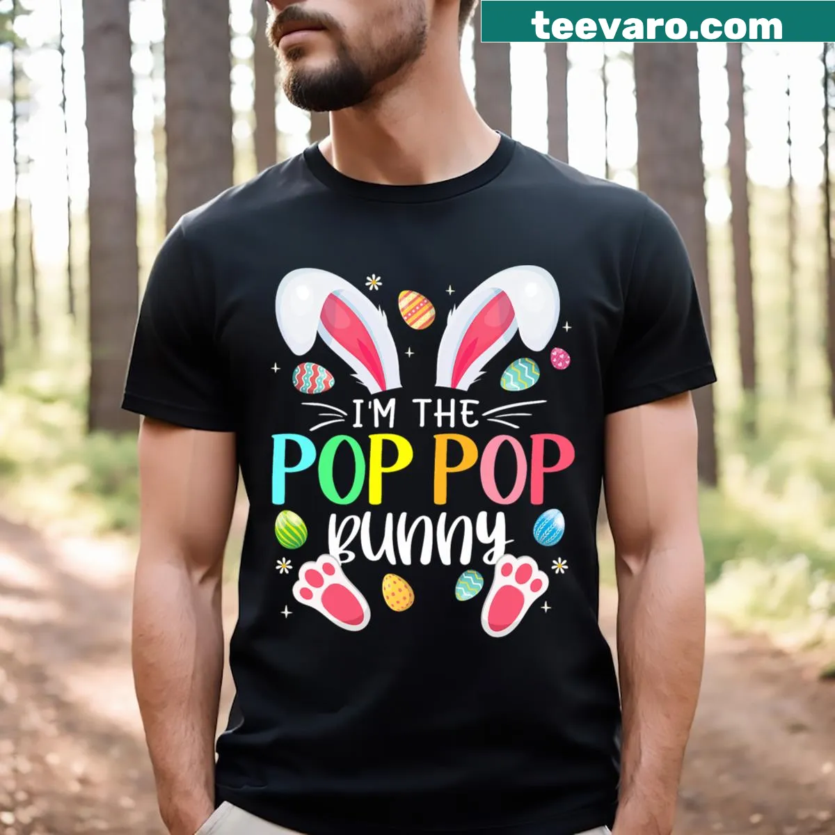 Funny Easter t-shirt for grandfathers with cartoon bunny graphics — on a men's t-shirt