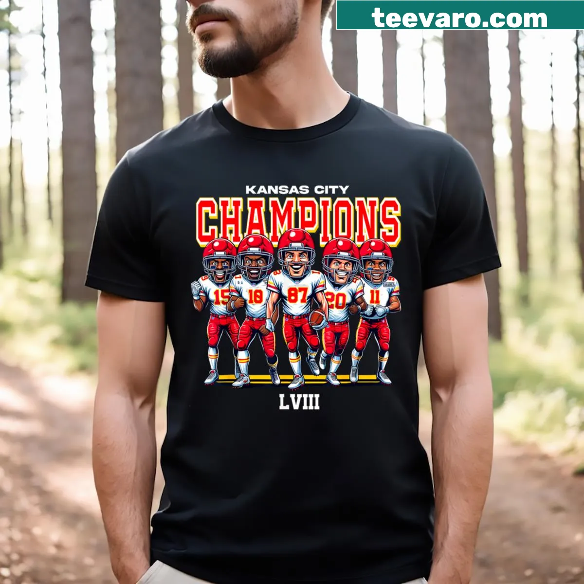 Kansas City football champions typography shirt for game day — on a men's t-shirt