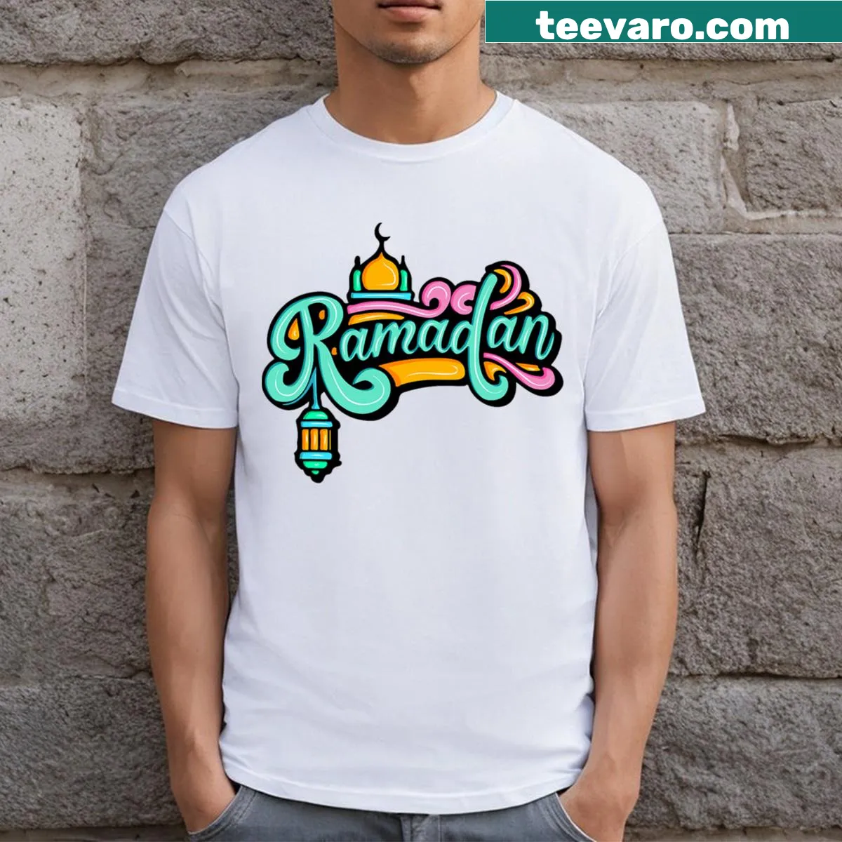 T-shirt with 'Ramadan Kareem' text for kids — on a men's t-shirt