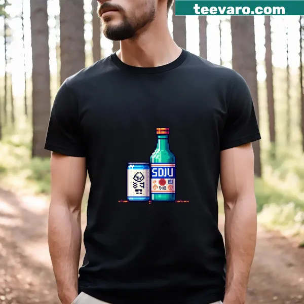 Korean Soju bar pixel art T-shirt with 8-bit graphics
