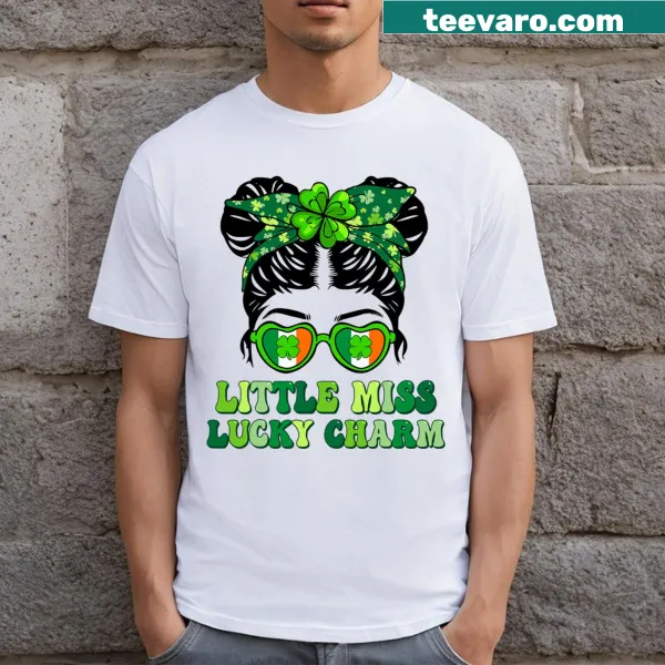 Cute Little Miss Lucky Charm graphic for girls on St. Patrick's Day shirt