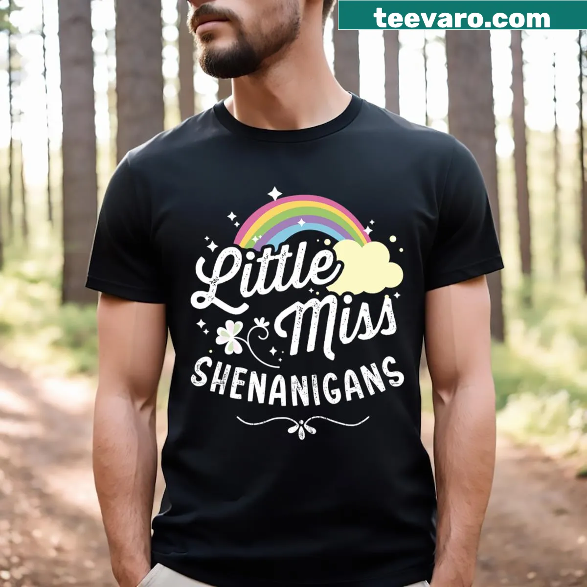 Cute St. Patrick's Day t-shirt for girls with 'Little Miss Shenanigans' text — on a men's t-shirt