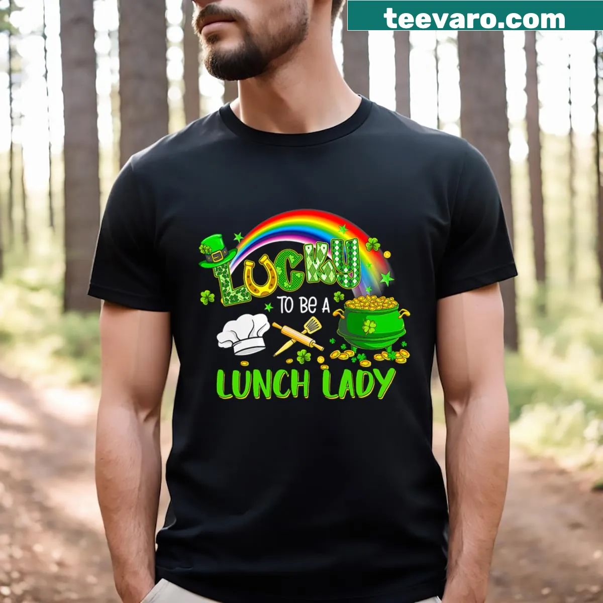 Festive St. Patrick's Day shirt for lunch ladies — on a men's t-shirt