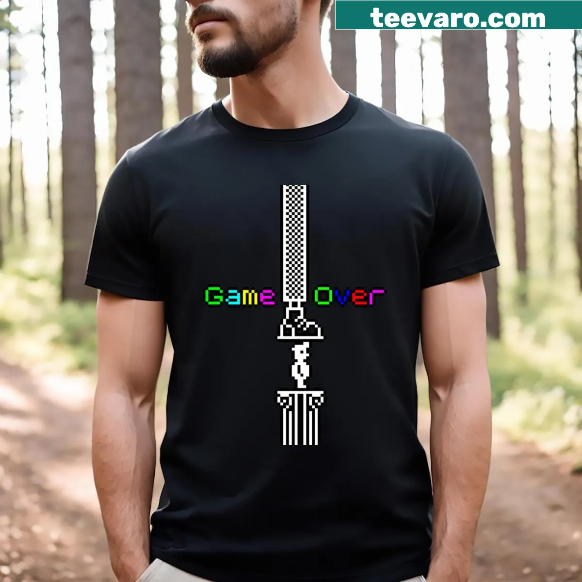 Nostalgic Manic Miner game over graphic t-shirt — on a men's t-shirt