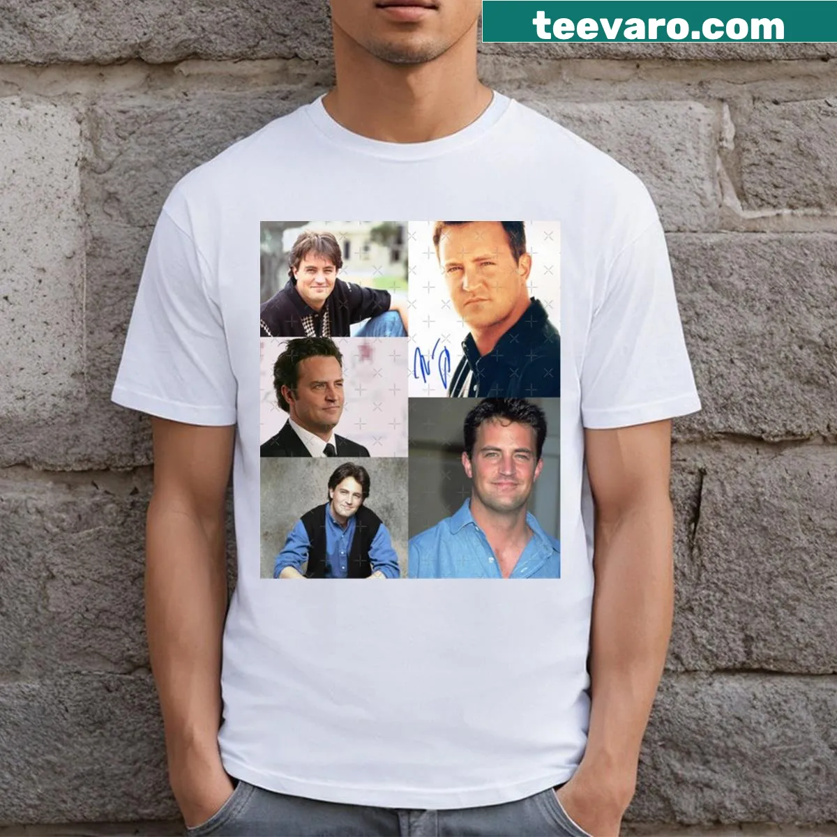 Hand-lettered tribute graphic for Matthew Perry on T-shirt — on a men's t-shirt