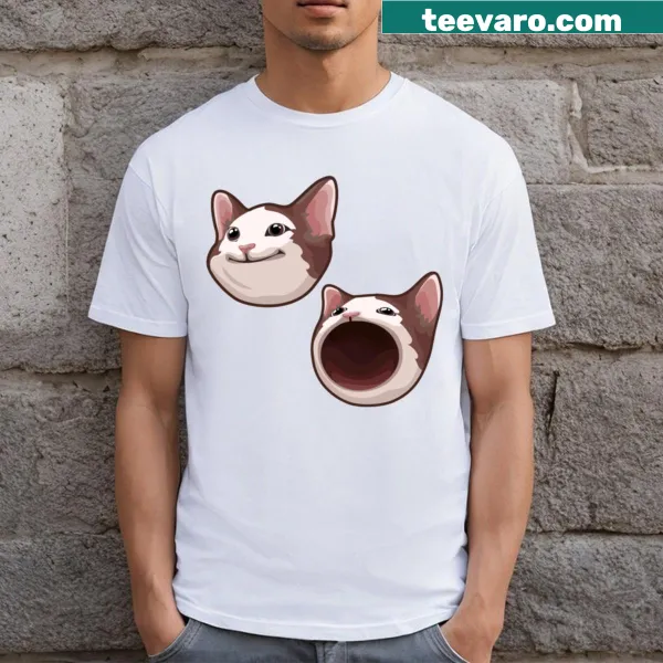 Cartoon cat graphic T-shirt with a humorous meme design