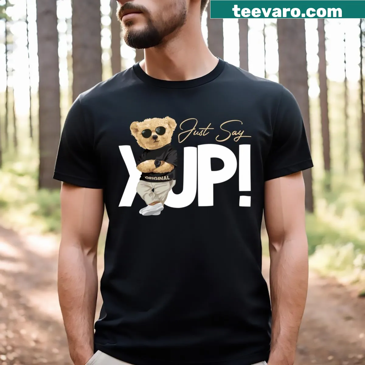 Cute teddy bear graphic t-shirt for kids — on a men's t-shirt