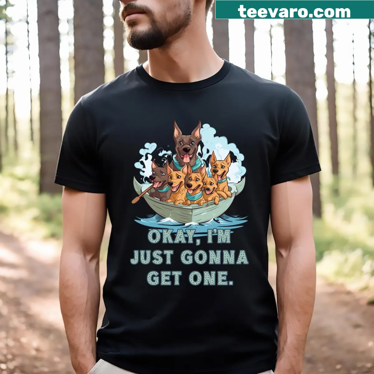 Funny dog-themed T-shirt about wanting just one dog — on a men's t-shirt