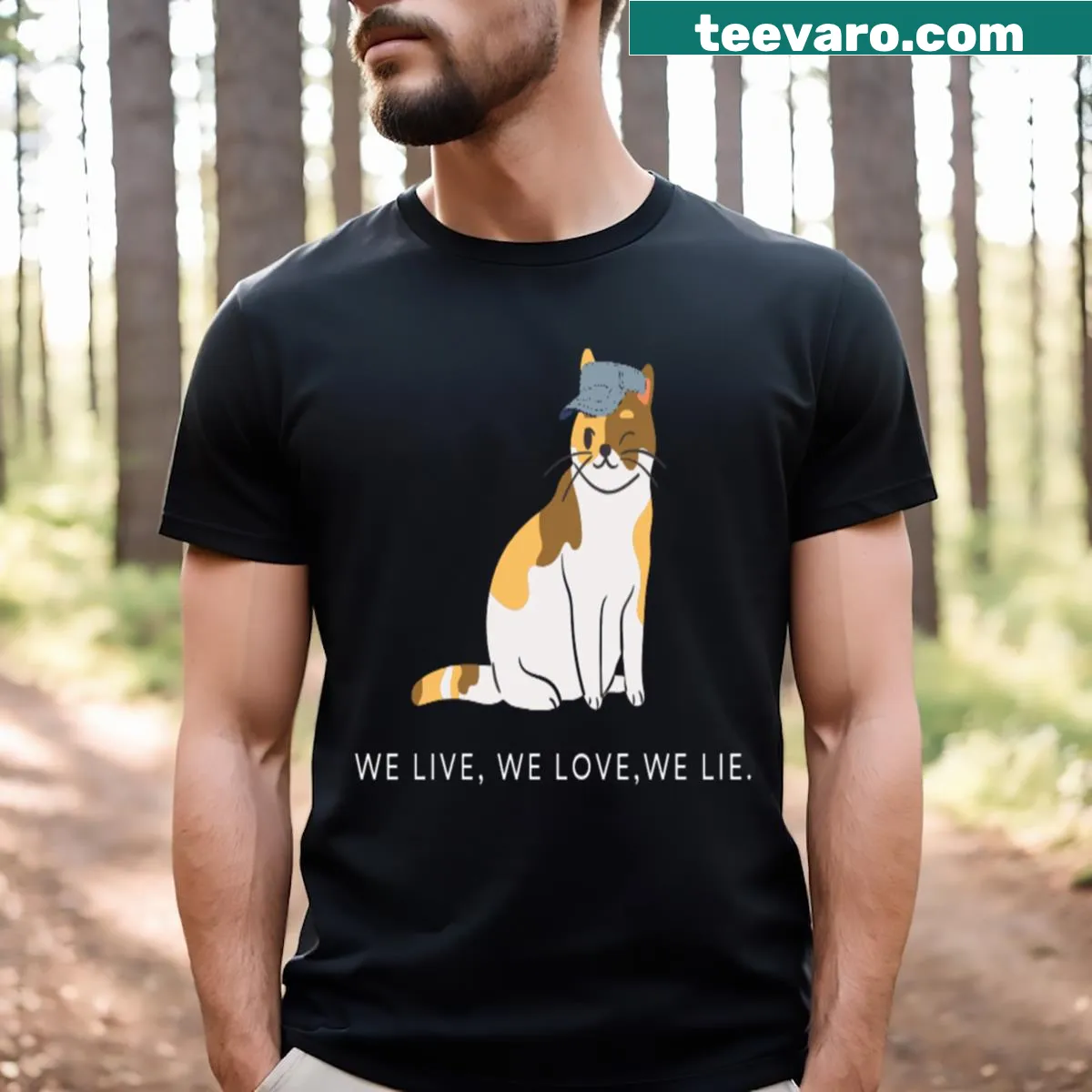 Cartoon graphic of a cat dressed as a Smurf on t-shirt — on a men's t-shirt