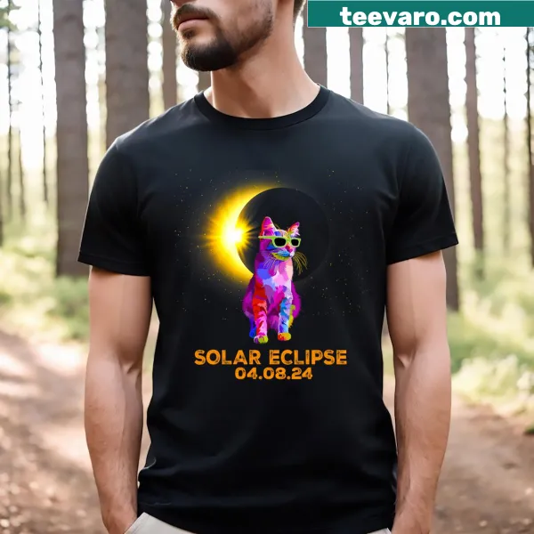 Illustration of a cat wearing eclipse glasses for 2024