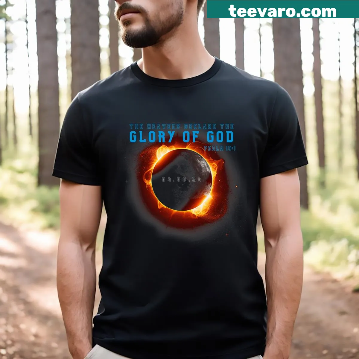 Inspirational T-shirt with Psalm 19 and eclipse design — on a men's t-shirt