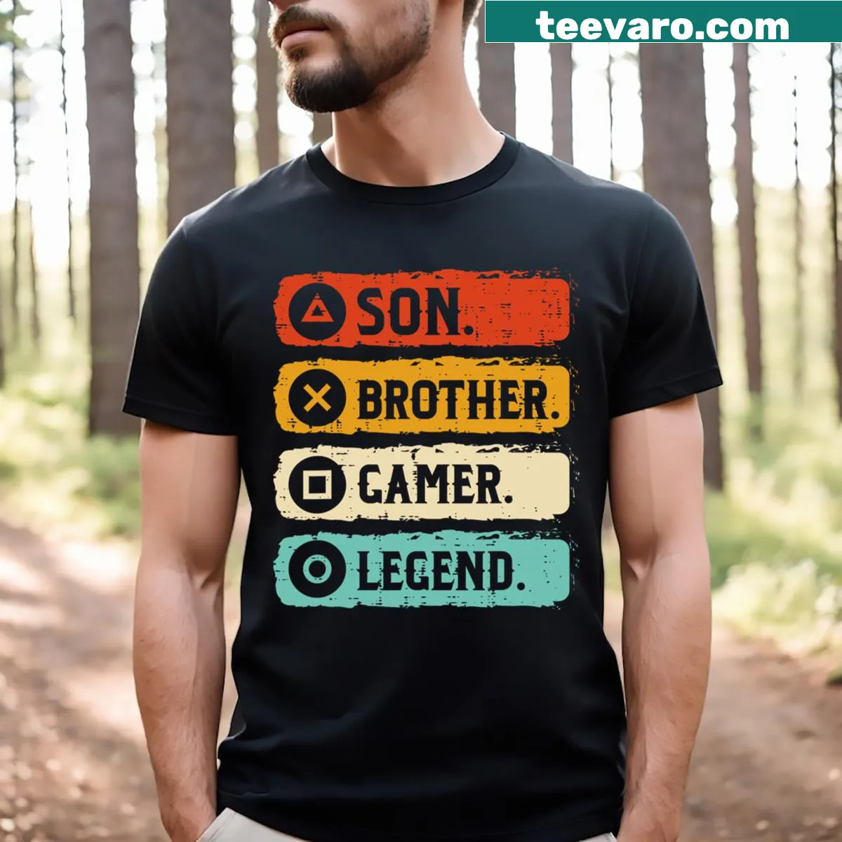 Retro Gamer Legend t-shirt with bold graphics — on a men's t-shirt