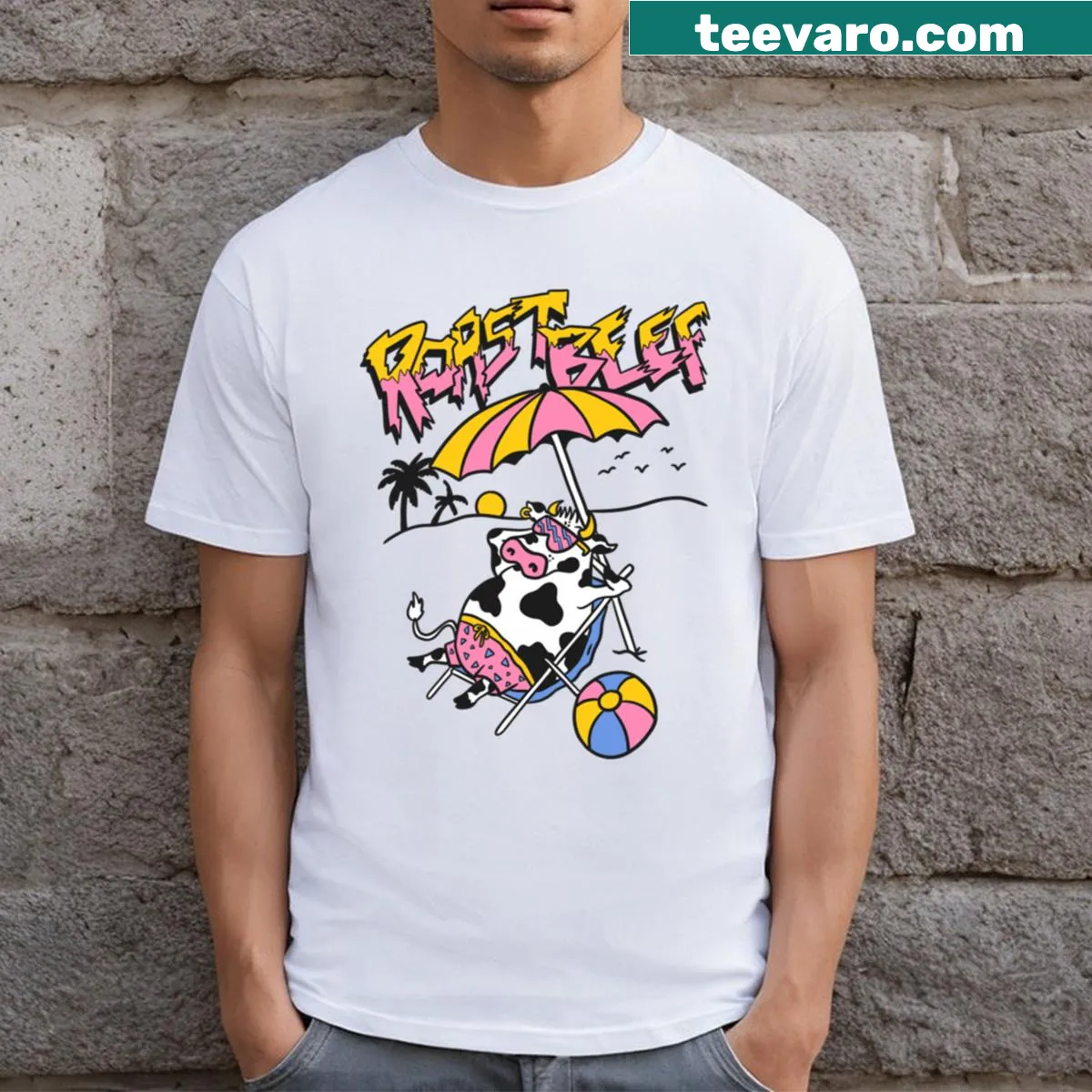 Stranger Things-themed T-shirt featuring a roast beef design — on a men's t-shirt