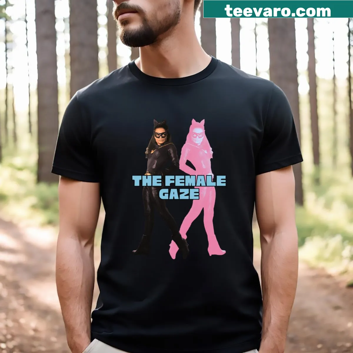 The Female Gaze Eartha Kitt text T-shirt — on a men's t-shirt