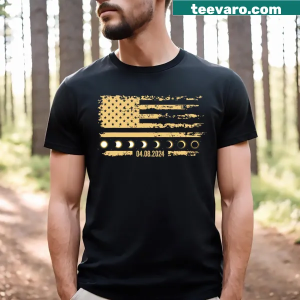 Men's T-shirt with a graphic of the 2024 solar eclipse.