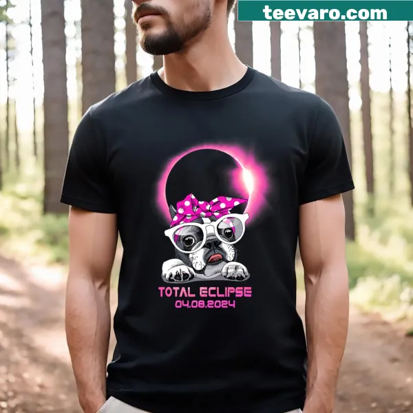 Cartoon French Bulldog theme on solar eclipse T-shirt