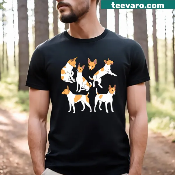 Patterned t-shirt featuring playful illustrations of Toy Fox Terriers