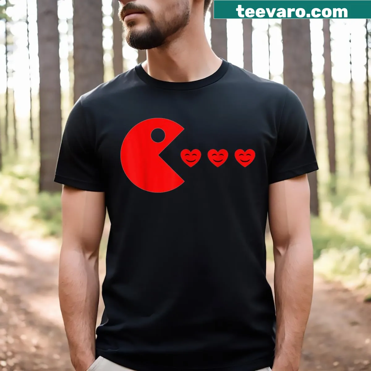 Funny Valentine's Day t-shirt with hearts and a video game controller graphic — on a men's t-shirt