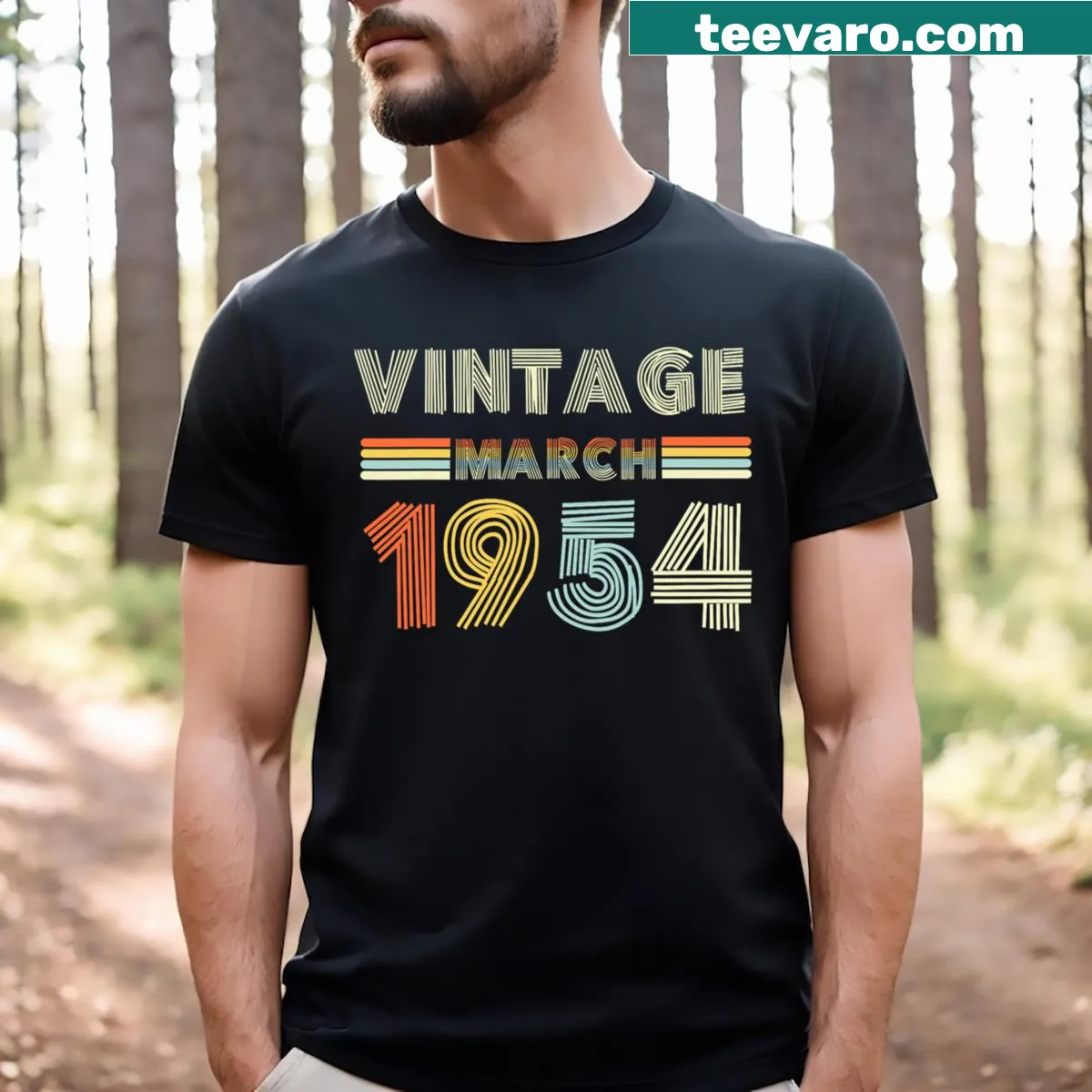 Vintage 70th birthday t-shirt for men celebrating March 1954 — on a men's t-shirt