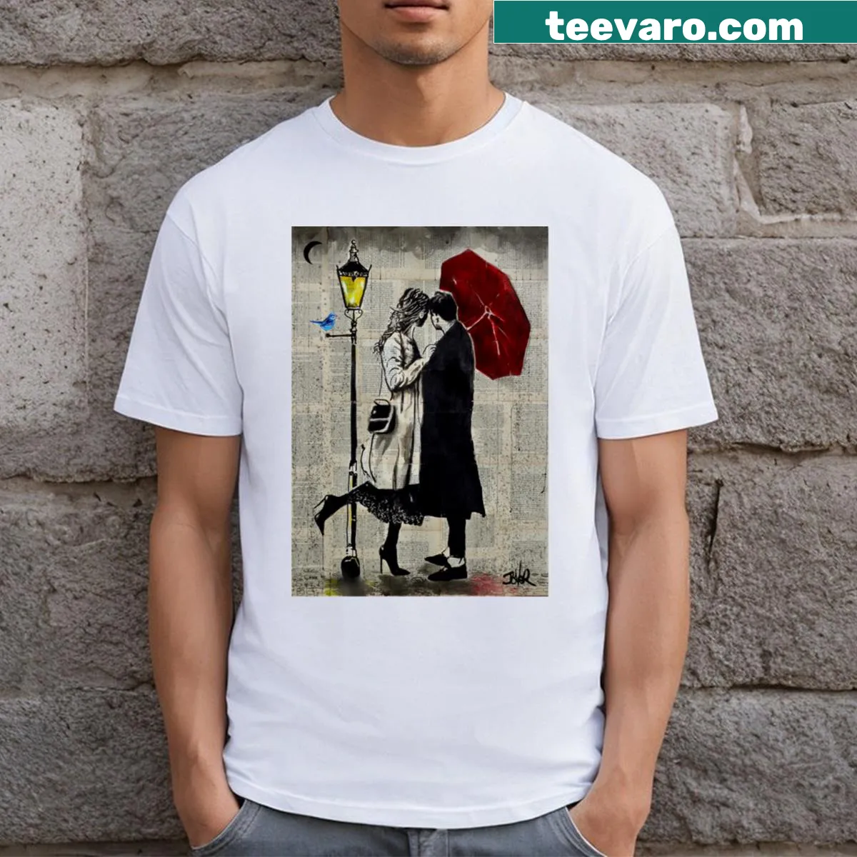 Playful shirt with weather-themed text — on a men's t-shirt