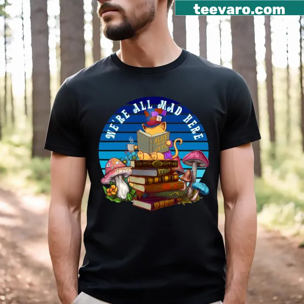 Alice in Wonderland inspired t-shirt with Mad Hatter illustration and text