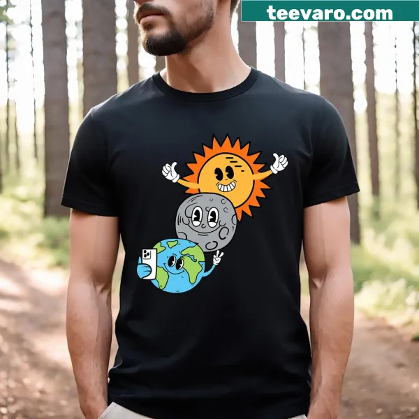 2024 Solar Eclipse graphic t-shirt with sun and moon illustration