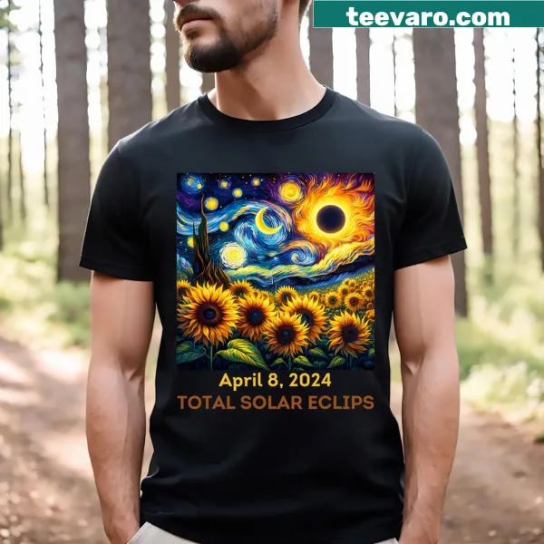 2024 Total Solar Eclipse Van Gogh Sunflowers graphic t-shirt