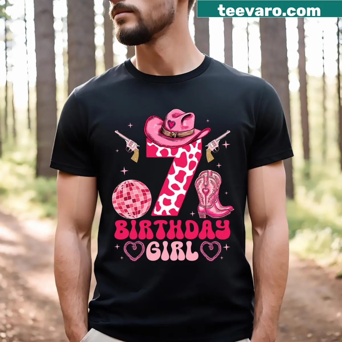 7th Birthday Girl rodeo cowgirl graphic t-shirt — on a men's t-shirt