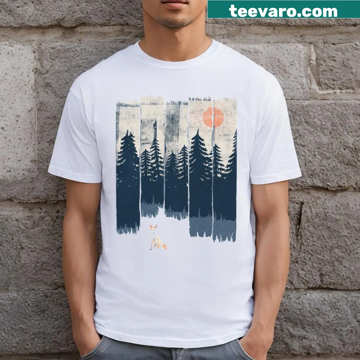 Charming Fox T-shirt featuring nature-inspired illustrations. — on a men's t-shirt