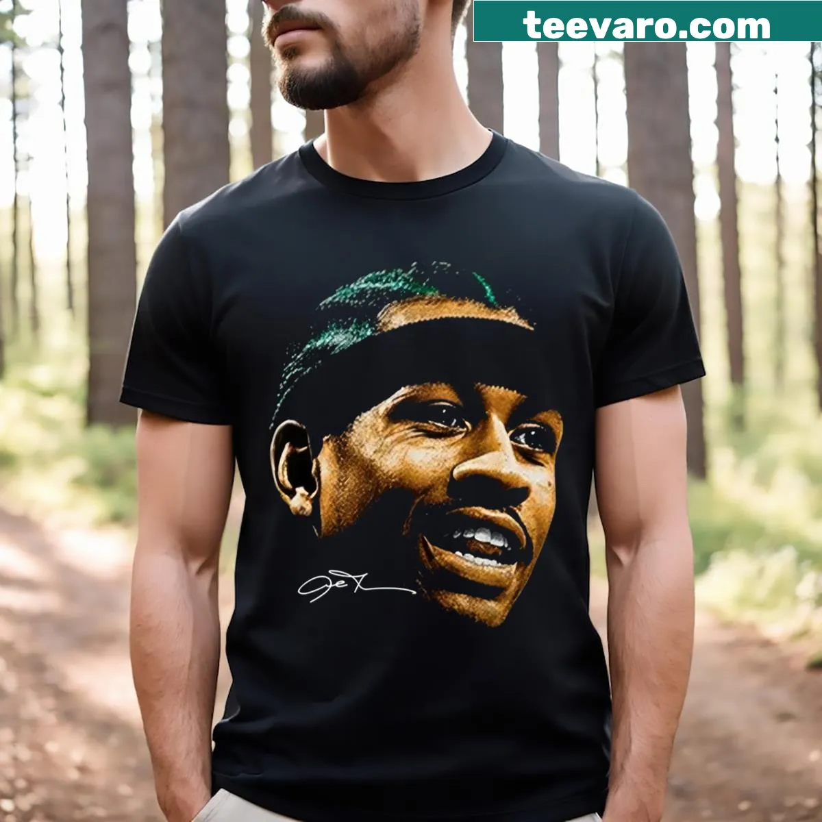 Illustrated t-shirt featuring the face of Allen Iverson. — on a men's t-shirt