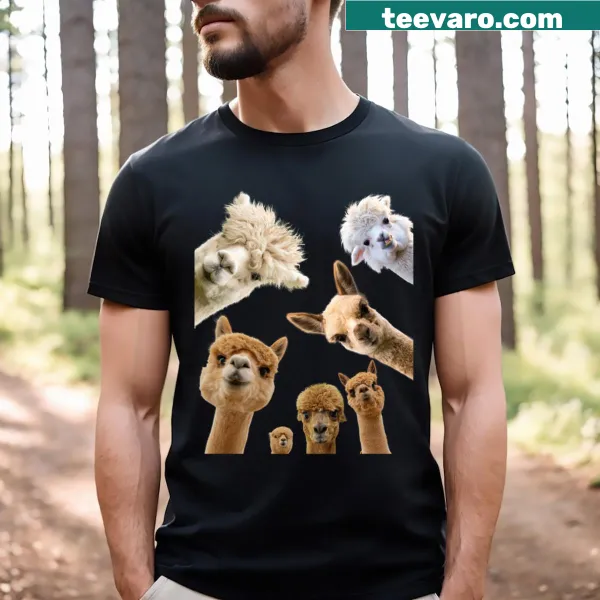 T-shirt featuring an adorable alpaca illustration.