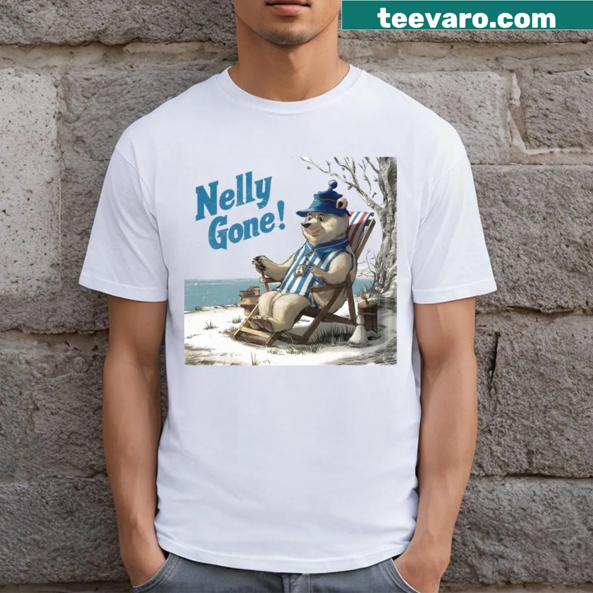 Nostalgic T-shirt featuring a playful Polo Bear illustration — on a men's t-shirt