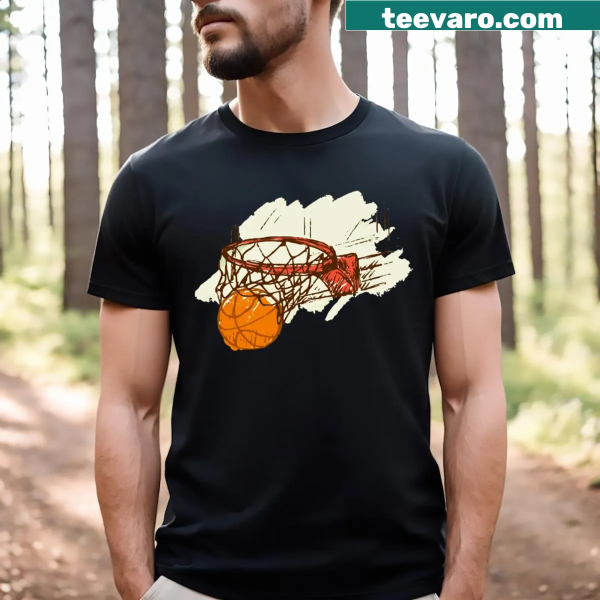 Basketball-themed T-shirt featuring a dynamic graphic — on a men's t-shirt