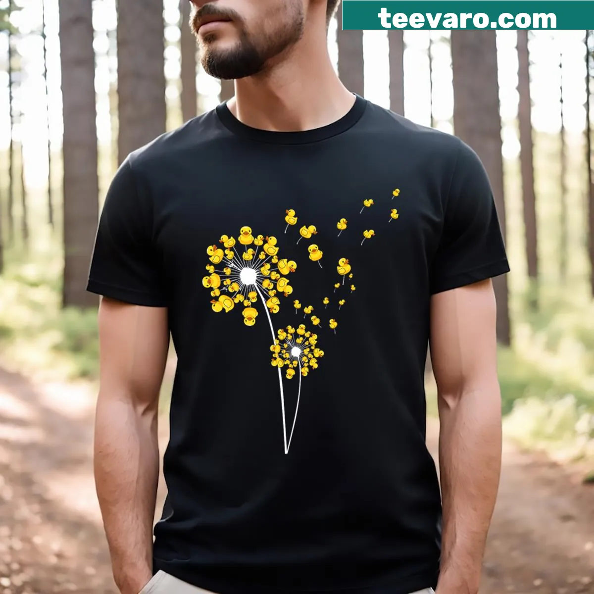 Rubber duck art t-shirt for men featuring whimsical design — on a men's t-shirt