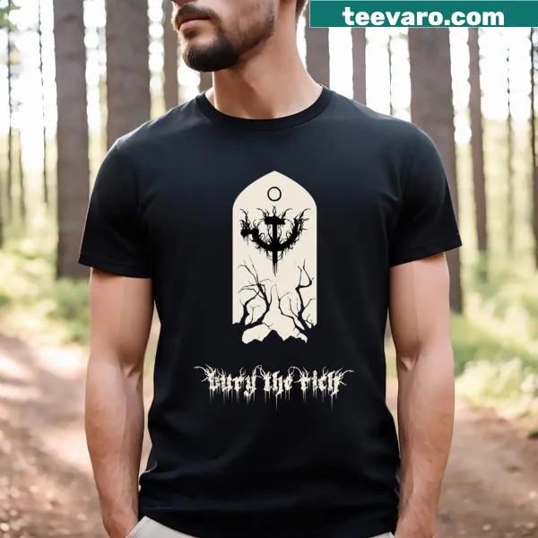Edgy Black Metal T-shirt with 'Bury The Rich' text graphic